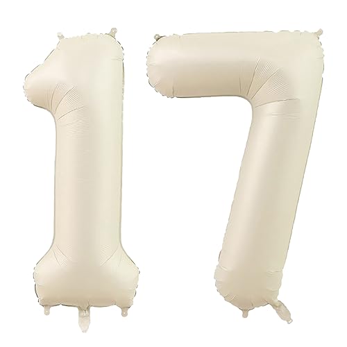40 Inch Cream White Number 17 Foil Balloon for Birthday & Wedding