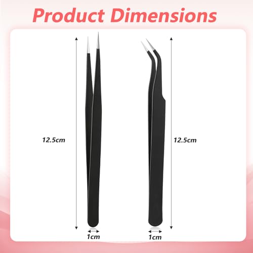Skrfren 2-Piece Stainless Steel Precision Tweezers Set - Straight and Curved Tips for Eyelash Extensions, Crafts, Electronics, and Nail Art