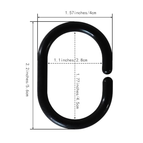 C-Shaped Plastic Shower Curtain Hooks - 12 Pack, Black