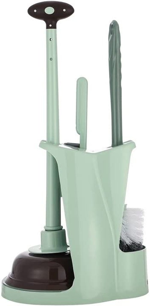 Cq acrylic Toilet Brush and Plunger Set,Green 3 in 1 Bathroom Scrubber Plunger and Angled Toilet Bowl Brush & Scrubber Combo with Holder and Rim Cleaner for Camper,Rv,Apartment,New Home,Set of 1