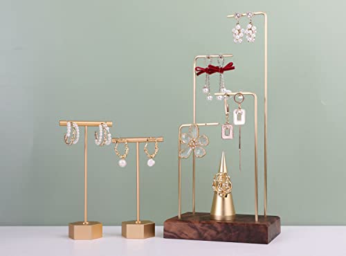 Gold Metal Earring Display Stand with Hexagon Base - 4.5" Height