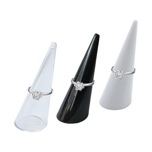 Acrylic Ring Cone Display Holders - Set of 3 in Clear, Black, White