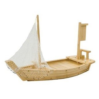 THY COLLECTIBLES Wooden Japanese Sashimi Sushi Boat Plate Serving Tray With Fishing Net (20" (50cm))
