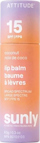 ATTITUDE Plastic-Free Lip Balm SPF 15 Coconut, 0.3 Oz