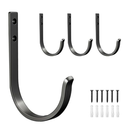 YUPENLAI 3 Pack Wall Hooks - Heavy Duty Metal Hooks, 22 LB Capacity, for Coats, Bags, Towels, Black