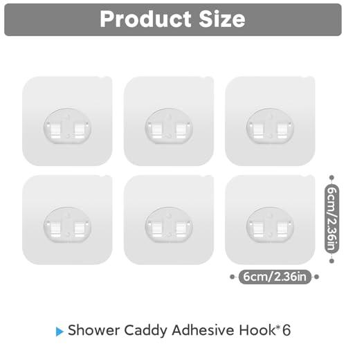 6 Pack Adhesive Hooks for Shower Caddy - No Drilling, Waterproof