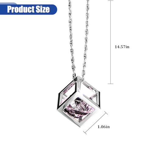 Rhinestone Cube Rear View Mirror Charm with Chain - Pink