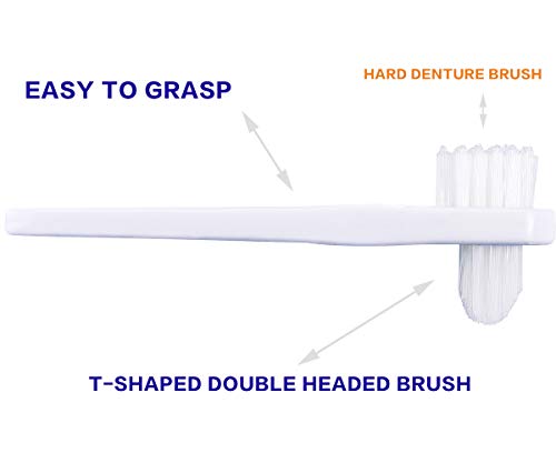 ORAPICH Denture Cleaning Brush Set - Dual-Head T-Shaped Toothbrush 3 Count