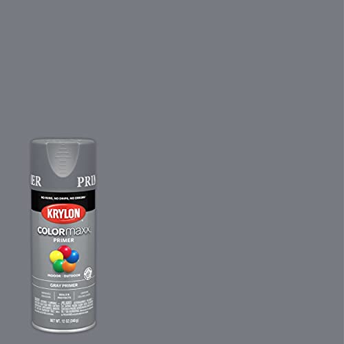 Krylon COLORmaxx Primer Spray Paint, Gray, 12 oz. Cans (Pack of 2)