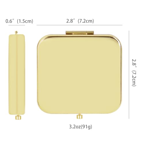 PDOZV Small Compact Mirror Gold Square 2.8 Inch Metal Frame 1X/2X