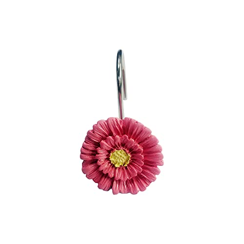 Twofishes Pink Daisy Flower Shower Curtain Hooks - Set of 12 Rust Proof