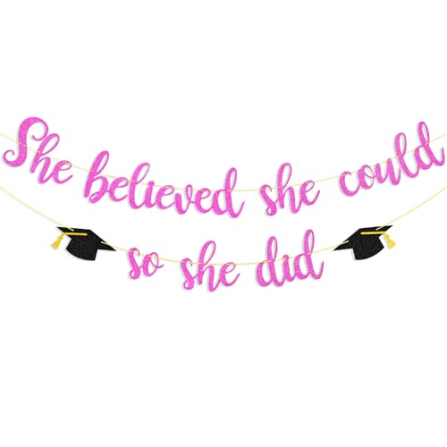 She Believed She Could Graduation Banner - Glitter Decor 2024