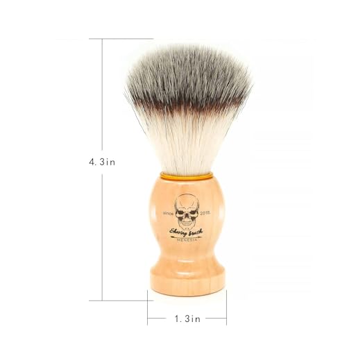 Menesia Wood Handle Shaving Brush with Synthetic Nylon Hair and Skull Design