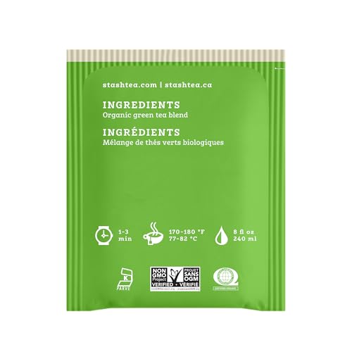 Stash Tea Organic Premium Green Tea, Caffeinated, Non-GMO Project Verified, Serve Hot or Iced, 96 Tea Bags, 16 count (6 pack)