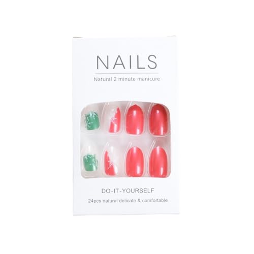 SWEKKE Christmas Press on Nails Short Almond Winter Fake Nails 24Pcs