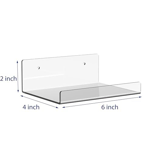 JDEA Wall-Mounted Acrylic Shelves - 6-Inch Floating Display Rack, Set of 2