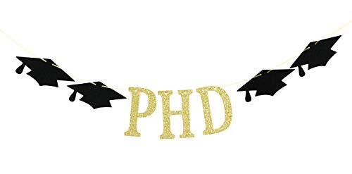 2026 PHD Graduation Party Banner - Gold & Black Glitter Decor