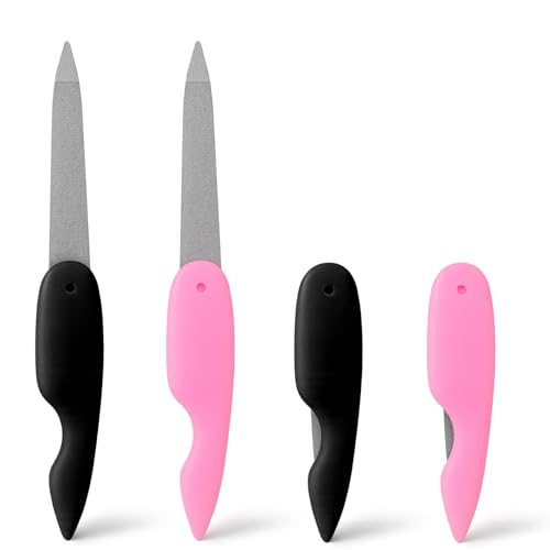 Ceemiaa Folding Metal Nail Files – 4PCS Stainless Steel Double-Sided Nail Care Tools