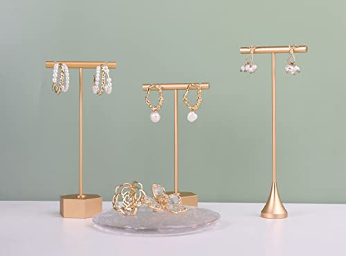 Gold Metal Earring Display Stand with Hexagon Base - 4.5" Height