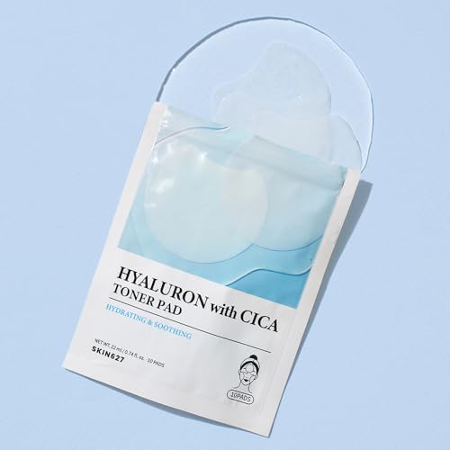 SKIN627 Hyaluron with Cica Toner Pads - 30 Pre-Soaked Korean Facial Sheets for Deep Hydration and Soothing Care