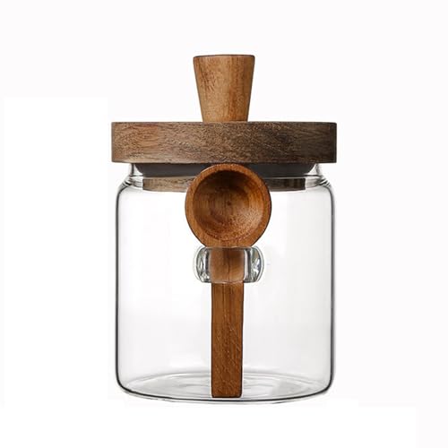 Coriario 13oz Glass Storage Jar with Airtight Wood Lid and Spoon