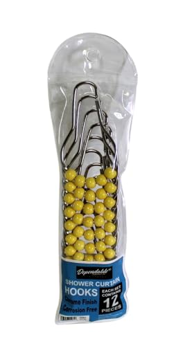 Rustproof Chrome Shower Curtain Hooks - Set of 12 with Yellow Roller Beads