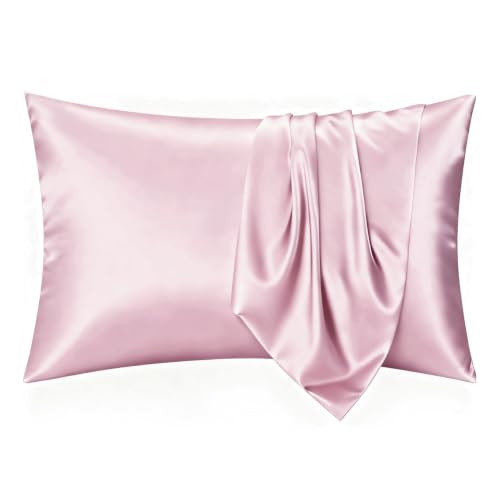 Silky Satin Pillowcases 2-Pack for Hair Care | Standard Size 20x26, Cooling Pink