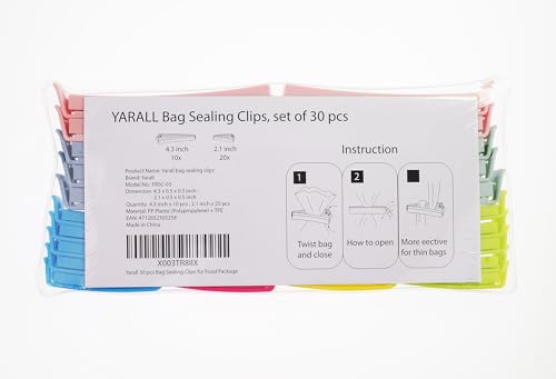 Yarall 30 PCS Plastic Food Bag Clips - Curved Design for Freshness