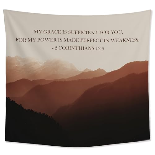 Christian Mountain Tapestry Bible Verse Wall Hanging 50x60 Inch