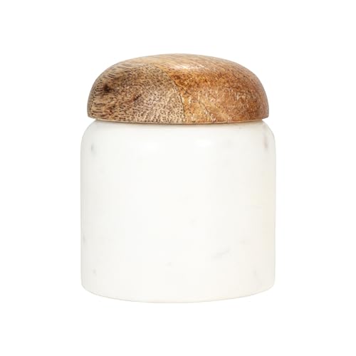 Marble and Mango Wood Pinch Pot Canister with Lid - 2.25" Round x 2.75"H