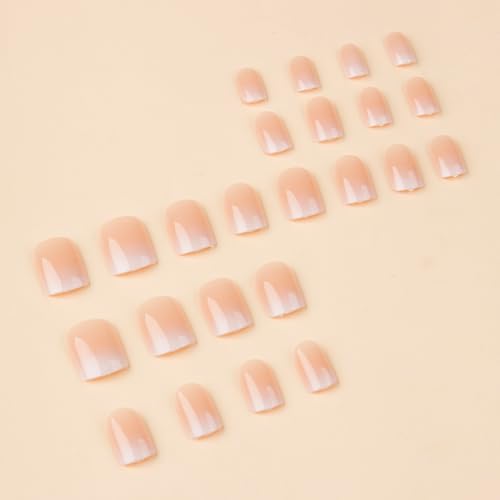 Short Square Press on Nails Gradient Nude Glossy False Acrylic Nails