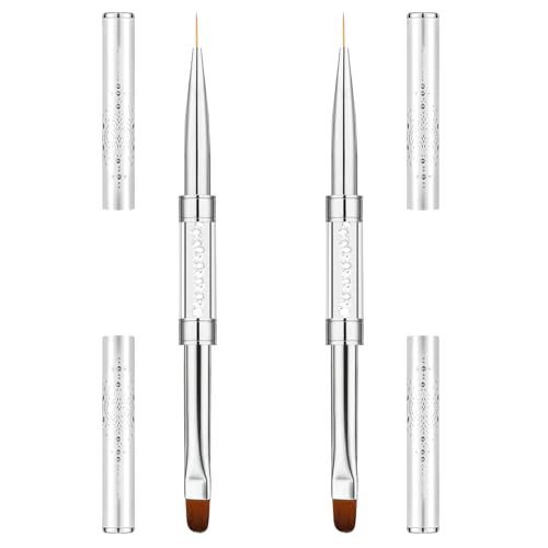 TAHULIK 2-Piece Dual-Ended Gel Nail Brush Set with Rhinestone Handle