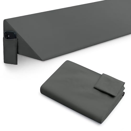 Dark Grey King Size Wedge Pillow Cover with Side Pocket - 76x10x6 Inch