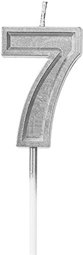 Silver Glitter Number 7 Birthday Candle - Premium Quality Cake Topper