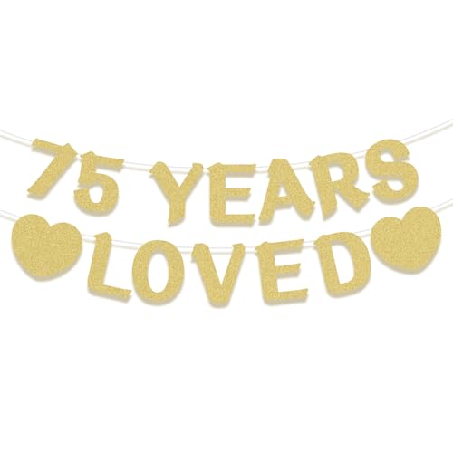 75th Birthday Banner - Pre-Strung Gold Glitter Party Decor