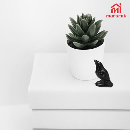Natural Black Obsidian Raven Statue, 2-Inch Hand-Carved Crow Figurine
