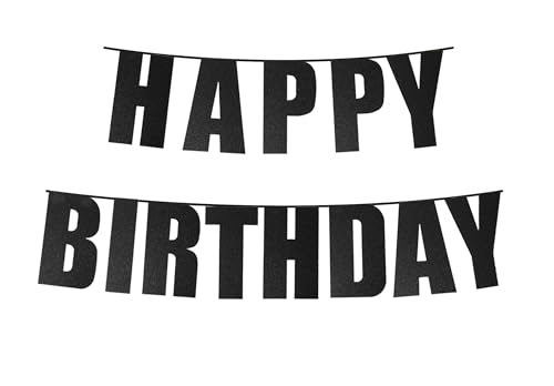 Black Happy Birthday Banner for Party Decorations - Reusable