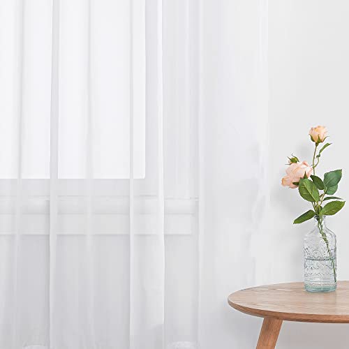 NICETOWN White Voile Sheer Kitchen Curtains, 60"W x 30"L, 2-Panel Set