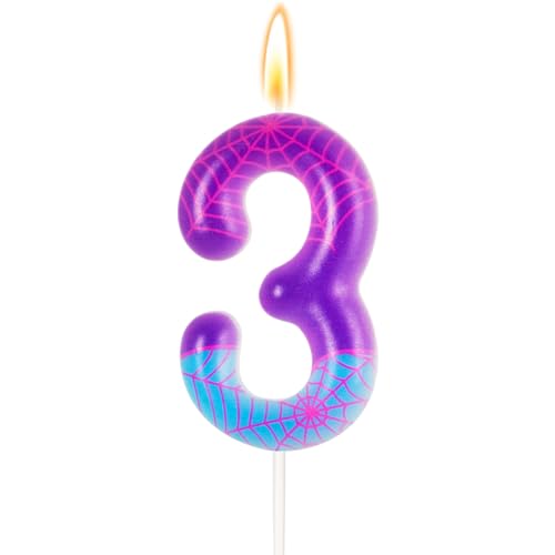 Ghost Spider 3rd Birthday Cake Candle - Purple & Pink Number 3