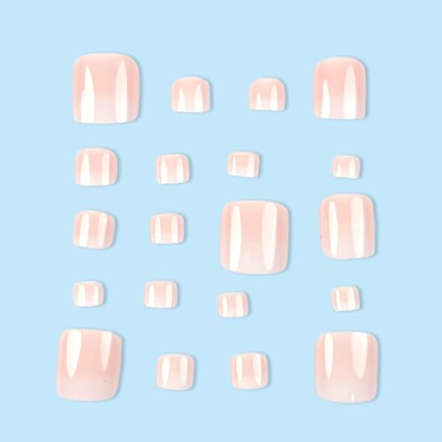Pink French Tip Press on Toenails - Short Square Fake Toe Nails 24Pcs