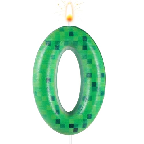 Pixel Miner Number 0 Birthday Cake Candle Green Gaming Party Decor