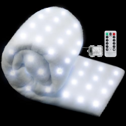 Christmas LED Snow Blanket Table Runner - White, 59 x 16 Inches with Remote