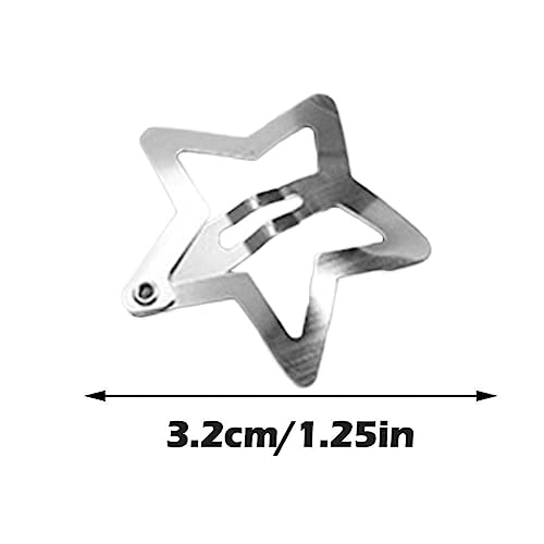 Jowxsx Silver Star Snap Hair Clips - 20PCS Hollow Pentagram Barrettes