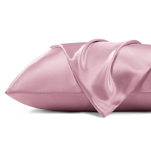 Bedsure Queen Satin Pillowcase Set of 2 (20" x 30", Blush Pink, Zippered)