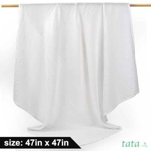 TATA AMG Pure White Organic Muslin Cotton Baby Swaddle Blanket - 47x47 Soft & Breathable Receiving Blanket