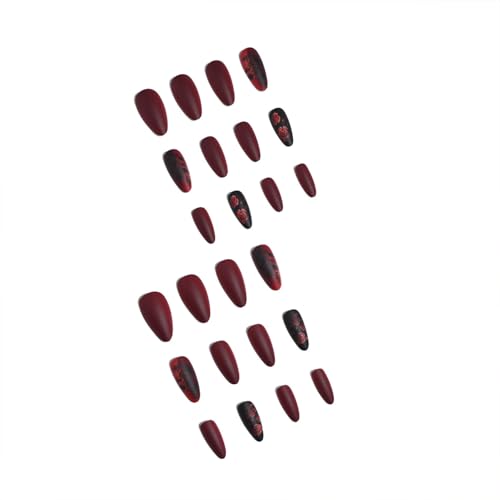 Valentine Heart Press on Nails Short Almond Matte Fake Nails - 24Pcs