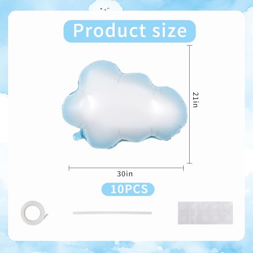 10 White Cloud Foil Balloons for Birthday & Theme Parties