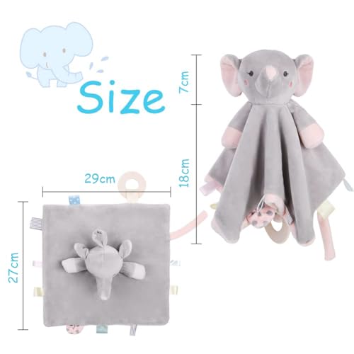 Vicloon Elephant Baby Security Blanket | Plush Lovey with Teether | 10" Snuggle Toy for Infants