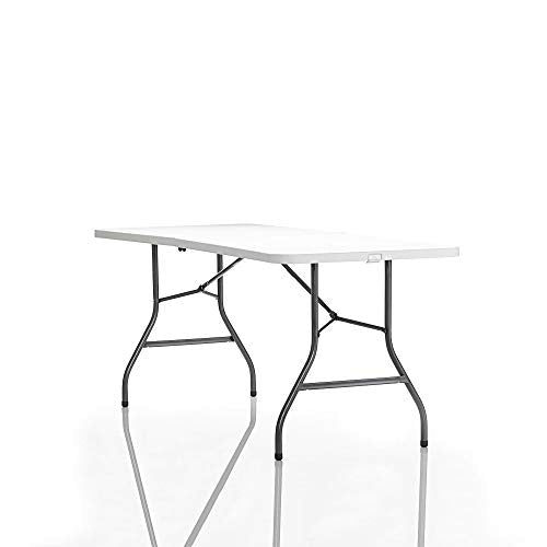 Cosco 6ft Fold-in-Half Blow Molded Folding Table, Indoor/Outdoor, Comfort Handle, Lightweight Plastic Construction - White