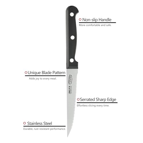JINLIFA Stainless Steel Steak Knives Set of 6 with Unique Blade Patterns